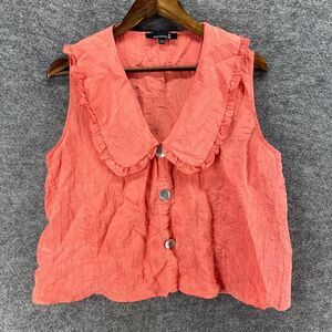 Broadway Top Women L Large Pink Collared Button Up Sleeveless Wide Strap Casual